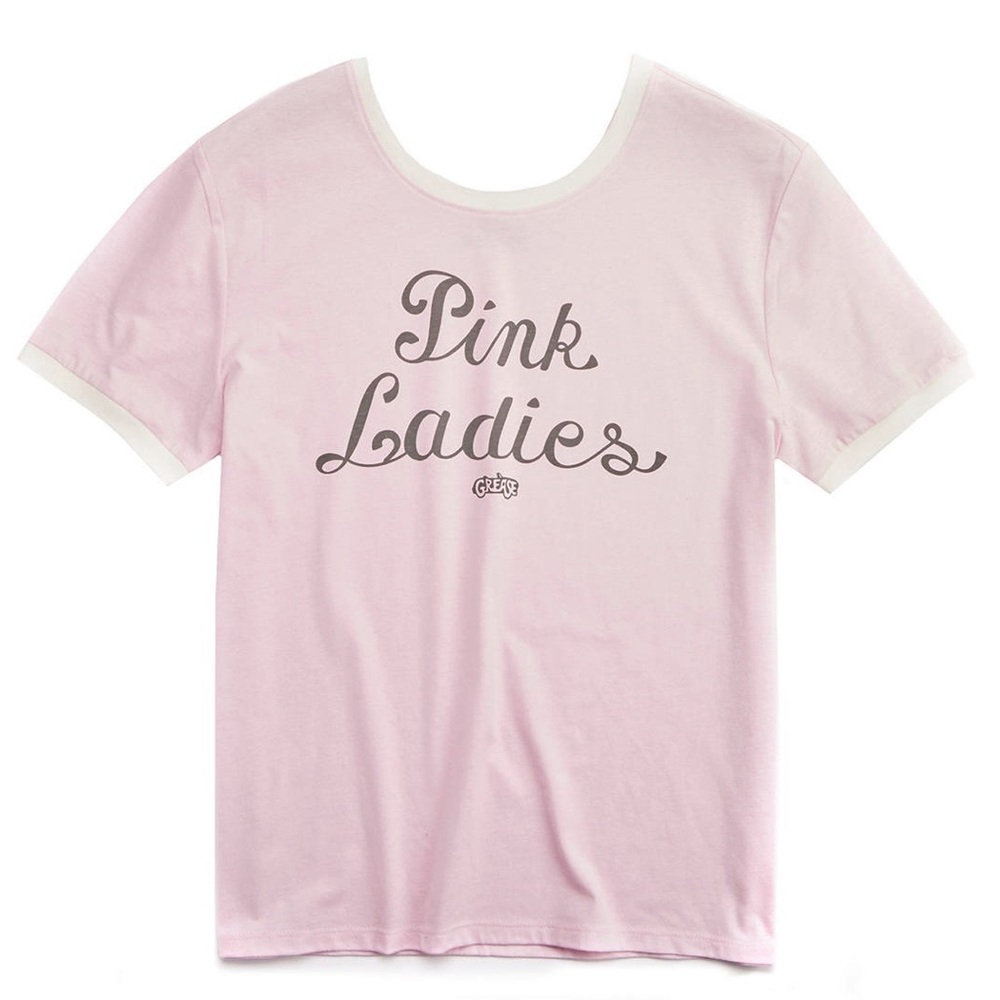 "Pink Ladies" Women's XL Grease Pink Ringer Graphic Tee NWOT